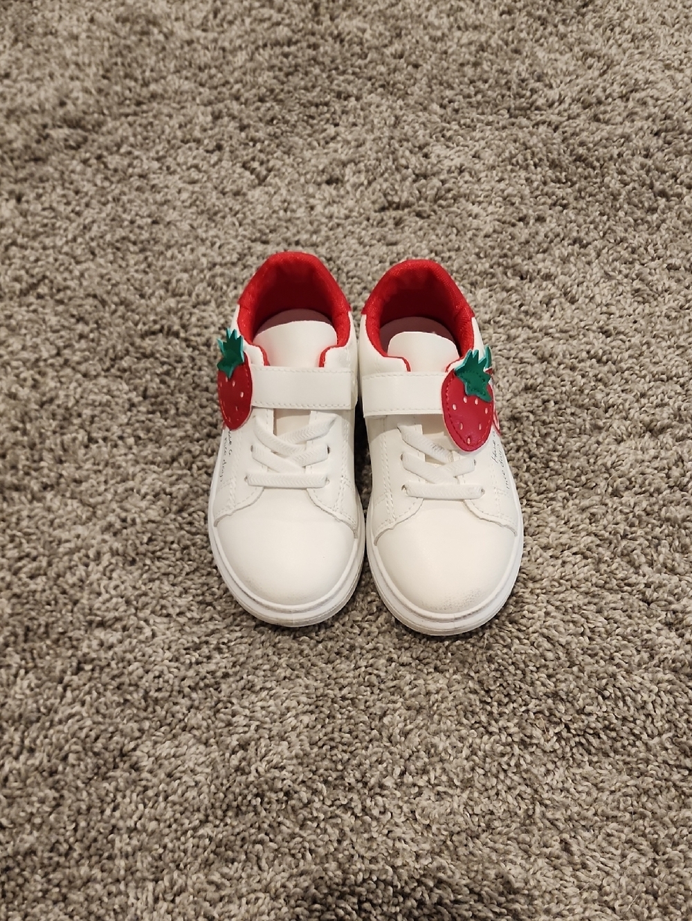 Kids White Sneakers with Red Strawberry Accent